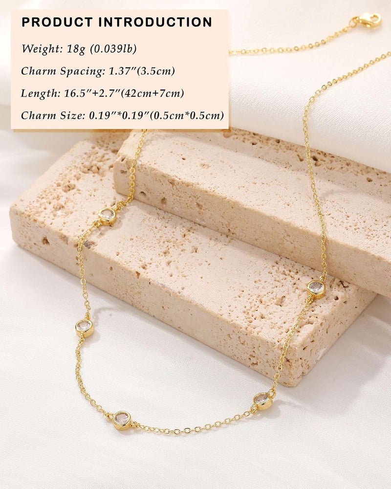FUNEIA Dainty Silver Gold Necklaces for Women Trendy Non Tarnish 14K Gold Plated Cubic Zirconia Necklace Layered Cute Butterfly Heart Station Choker Necklace Stack for Wedding Prom Brides Jewelry - Image 4